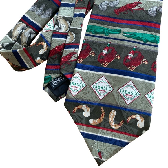 Vintage Official Tabasco Hot Sauce Neck Tie Pure Silk Red & Green Seafood - Picture 1 of 8